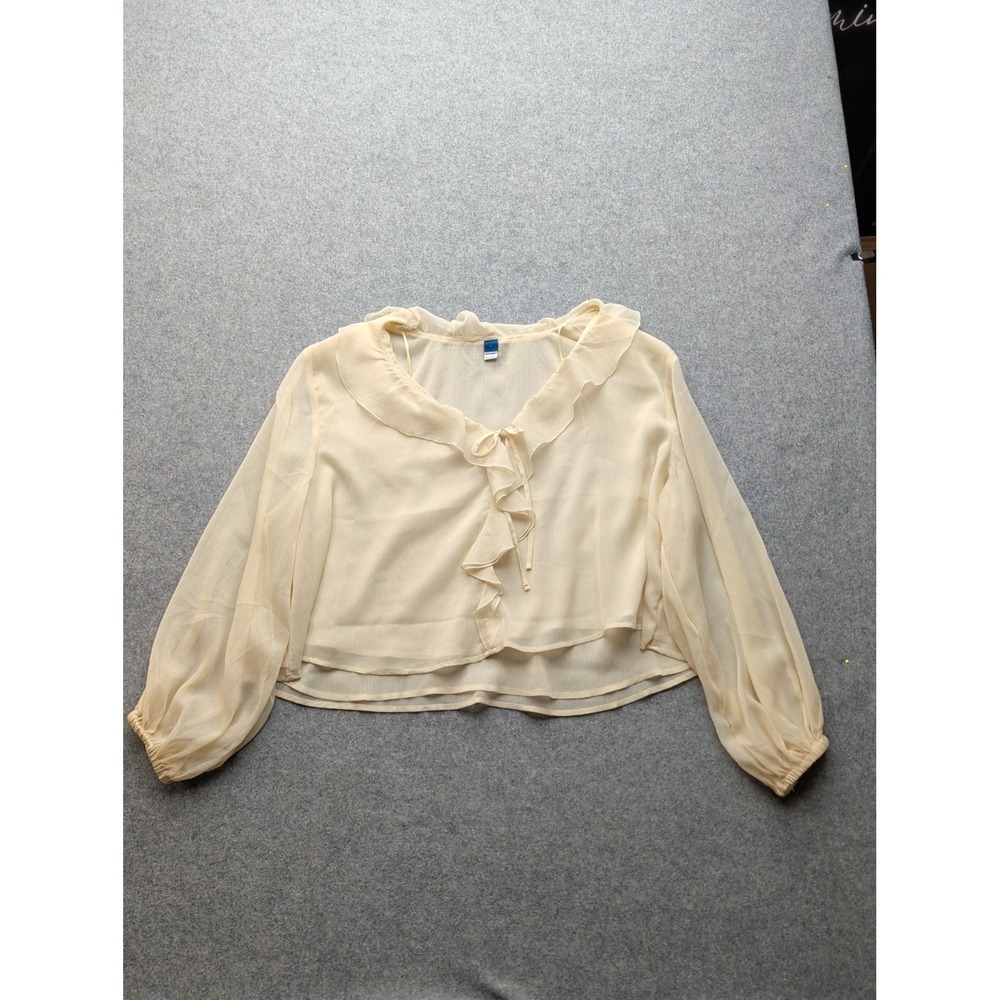 Old Navy Women's Chiffon Ruffled Sheer Sleever Layered Blouse Ivory Large EUC
